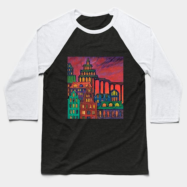 Fantastic city Baseball T-Shirt by BohdenkaART